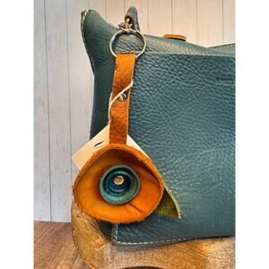 Genuine Leather Purse Charm Brown Light Blue Navy Keychain Accessory